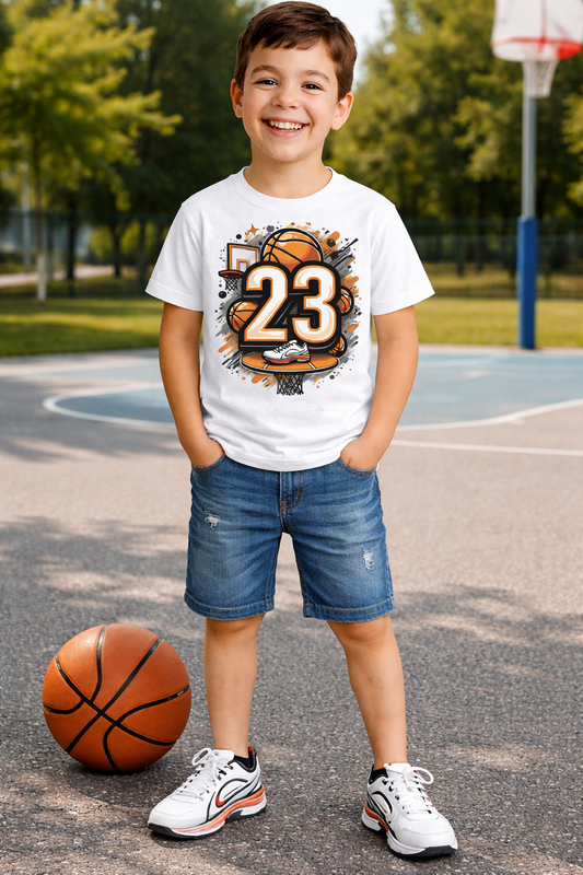 Kids Basketball Player T-Shirt – Cool Sports Print Tee, 180 GSM Premium Cotton, Stylish & Comfortable Boys Casual Wear