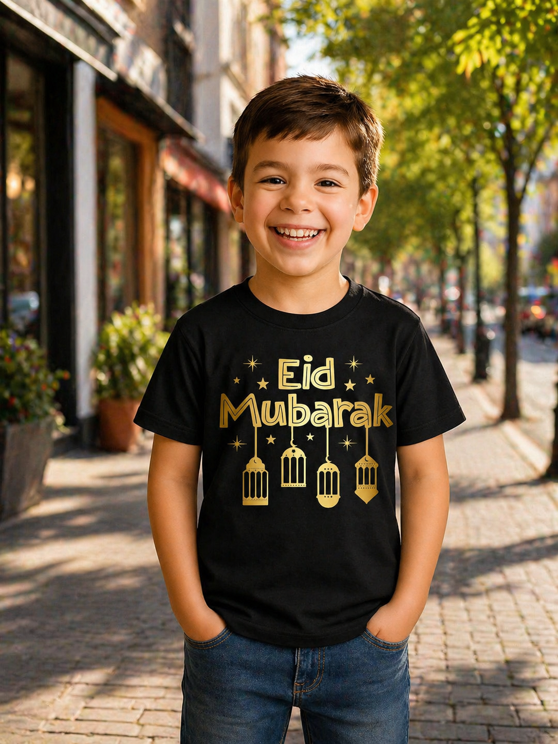 stylish Kids Eid Mubarak T-Shirt – Premium 180 GSM Cotton, Soft & Comfortable Festive Outfit