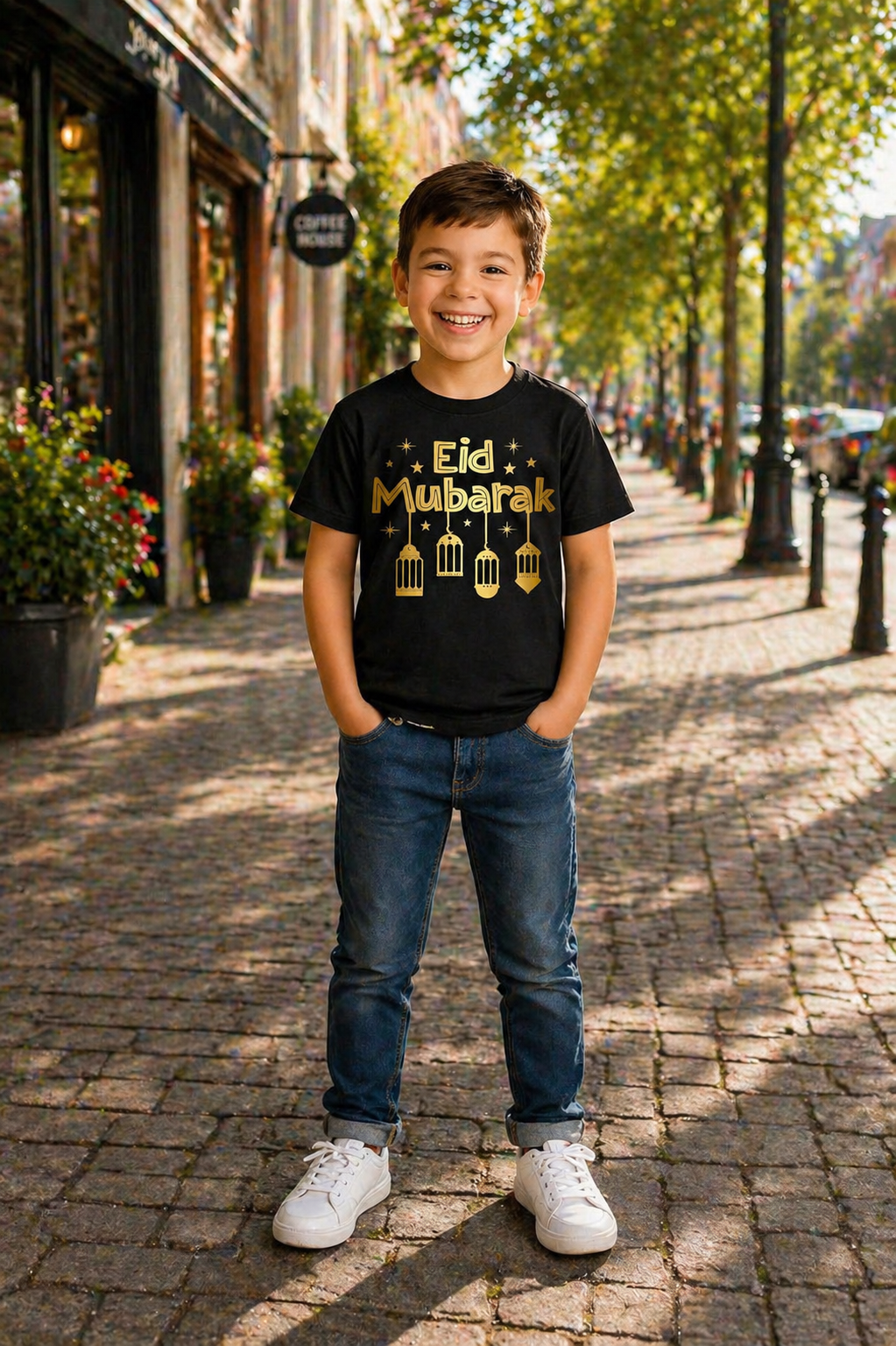 stylish Kids Eid Mubarak T-Shirt – Premium 180 GSM Cotton, Soft & Comfortable Festive Outfit