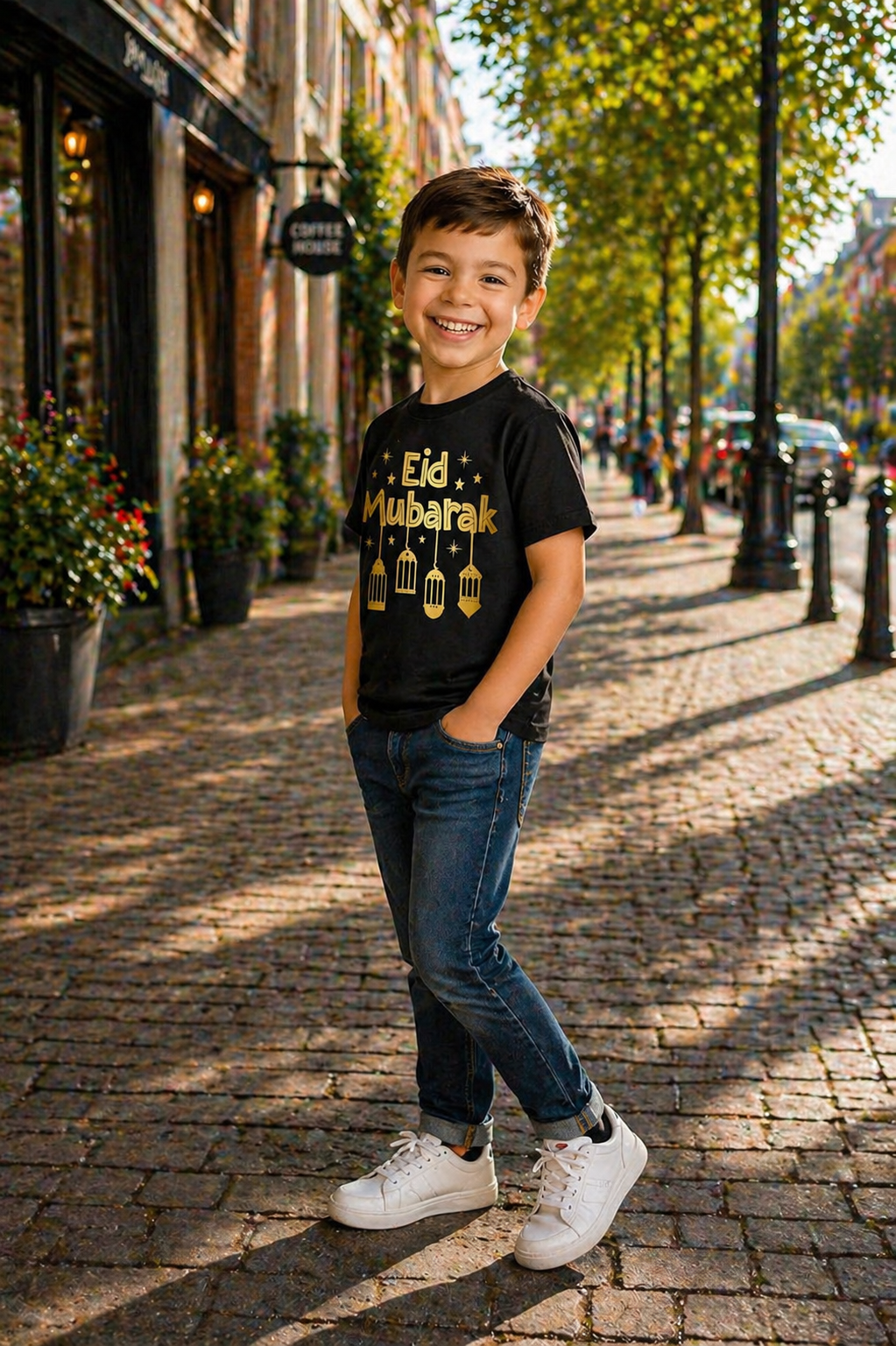 stylish Kids Eid Mubarak T-Shirt – Premium 180 GSM Cotton, Soft & Comfortable Festive Outfit
