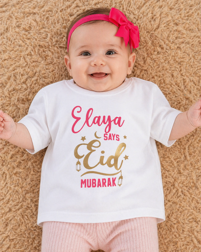 Baby First Eid Mubarak T-Shirt – Cute Personalized Eid Outfit for Infants, Soft Cotton Festive Wear for Newborn Boys & Girls