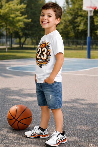 Kids Basketball Player T-Shirt – Cool Sports Print Tee, 180 GSM Premium Cotton, Stylish & Comfortable Boys Casual Wear
