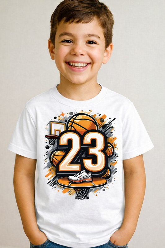 Kids Basketball Player T-Shirt – Cool Sports Print Tee, 180 GSM Premium Cotton, Stylish & Comfortable Boys Casual Wear