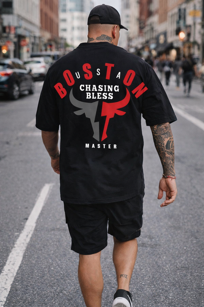 Men’s Boston Printed Oversized T-Shirt | Premium 100% Cotton Casual Wear