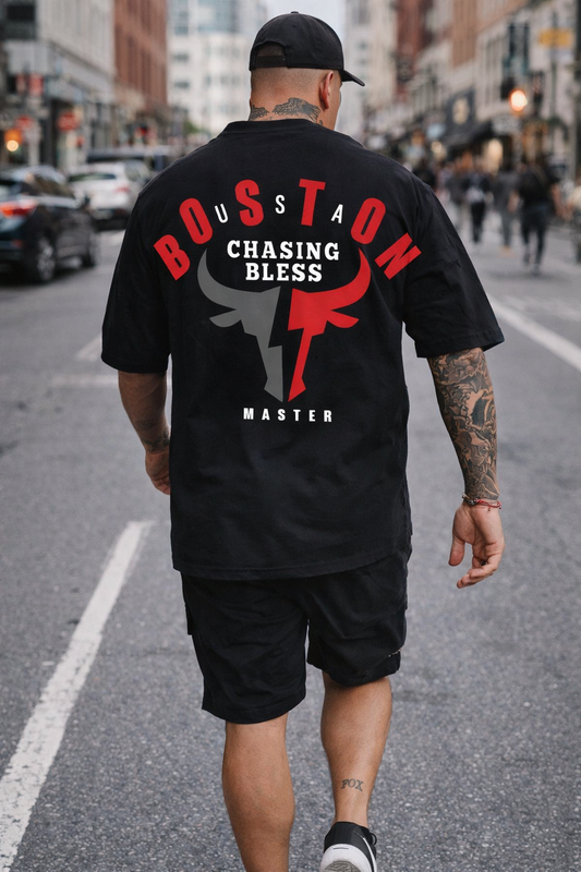 Men’s Boston Printed Oversized T-Shirt | Premium 100% Cotton Casual Wear