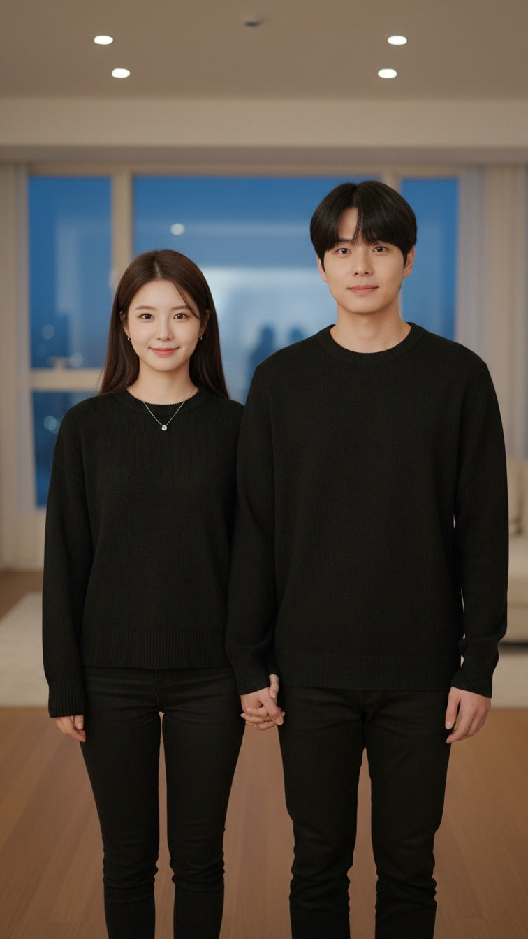 Plain Black Matching Couple Hoodies – Minimalist matching black hoodies ideal for everyday wear or couple photos.