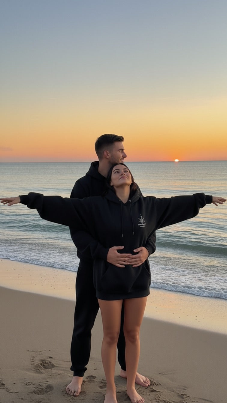 Heart Roman Date Matching Hoodies – Matching printed hoodies with a romantic touch.