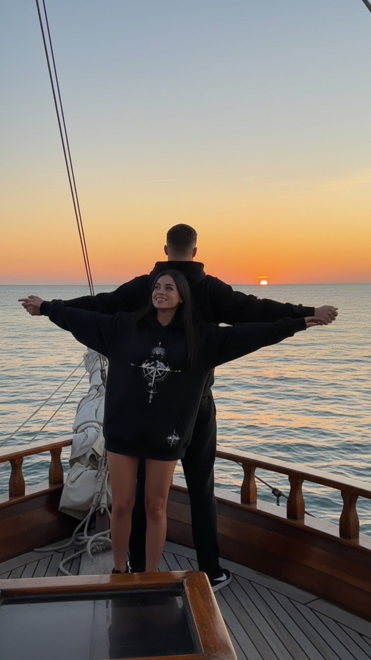 Heart Roman Date Matching Hoodies – Matching printed hoodies with a romantic touch.