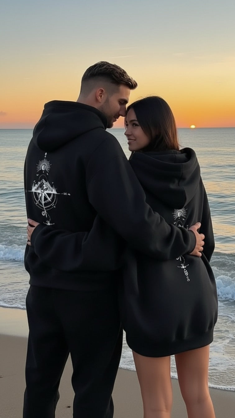 Heart Roman Date Matching Hoodies – Matching printed hoodies with a romantic touch.