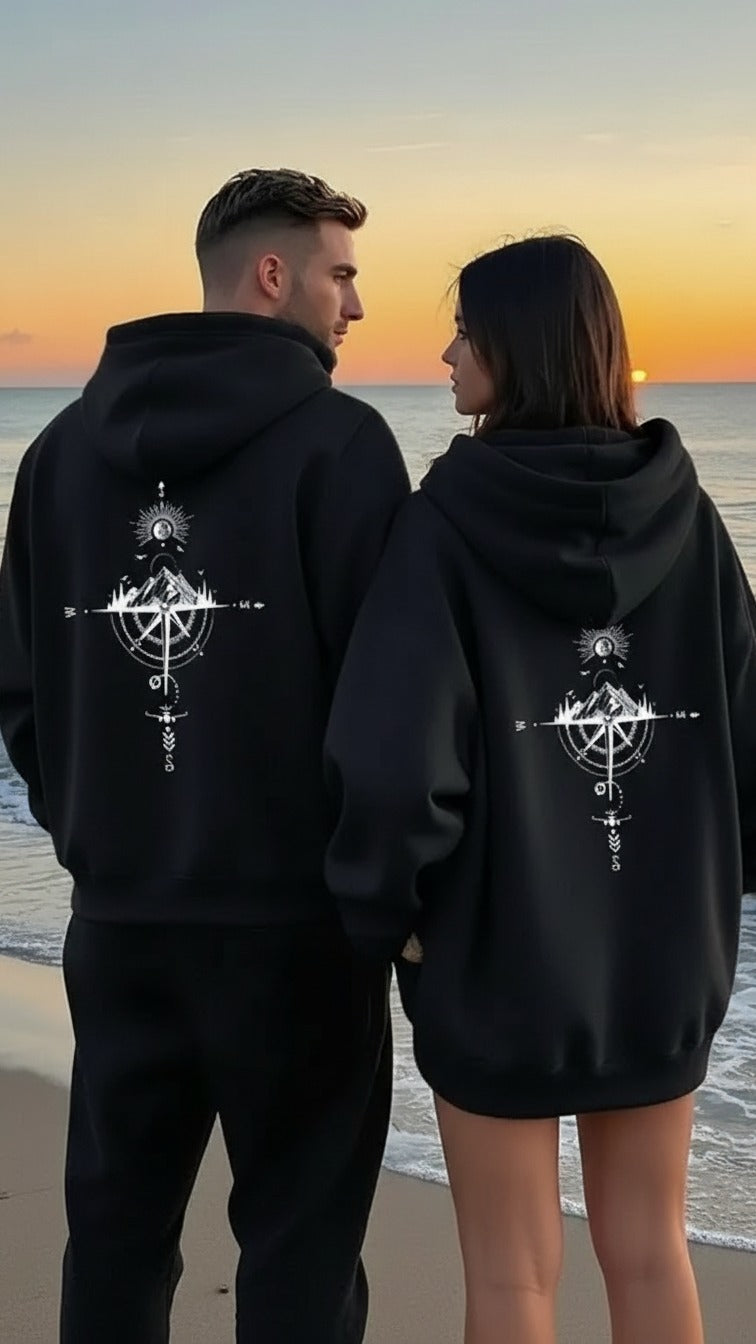 Heart Roman Date Matching Hoodies – Matching printed hoodies with a romantic touch.