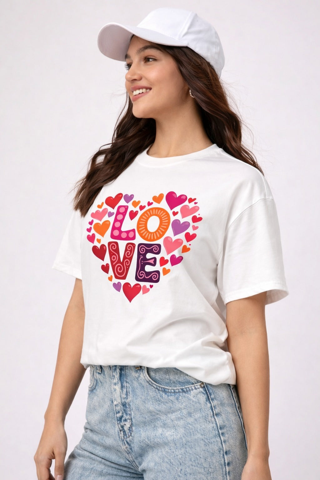 this white love-print T-shirt is a must-have wardrobe essential for women who love comfort with a touch of emotion and timeless style. 🤍❤️