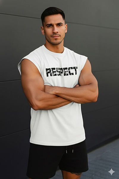 White Gym T-shirts Mode On Sleeveless Tee