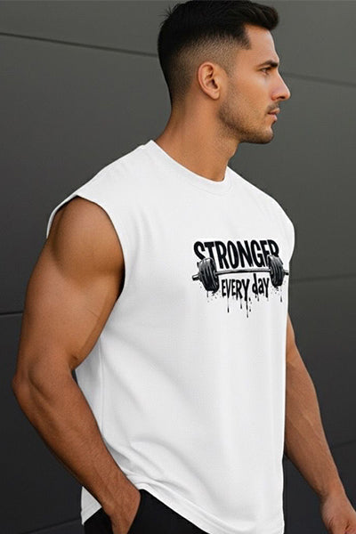 White Gym T-shirts Mode On Sleeveless Tee