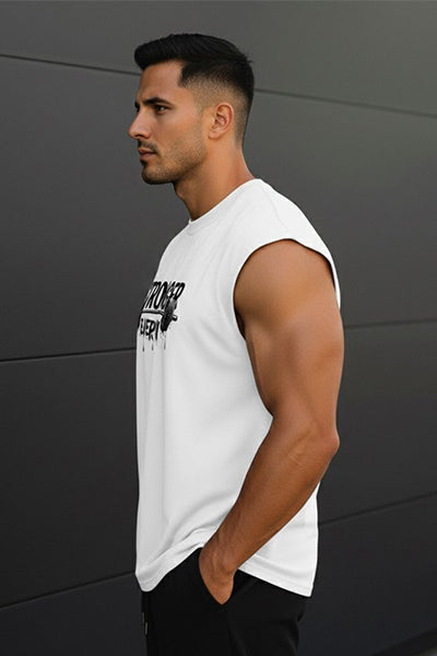 White Gym T-shirts Mode On Sleeveless Tee