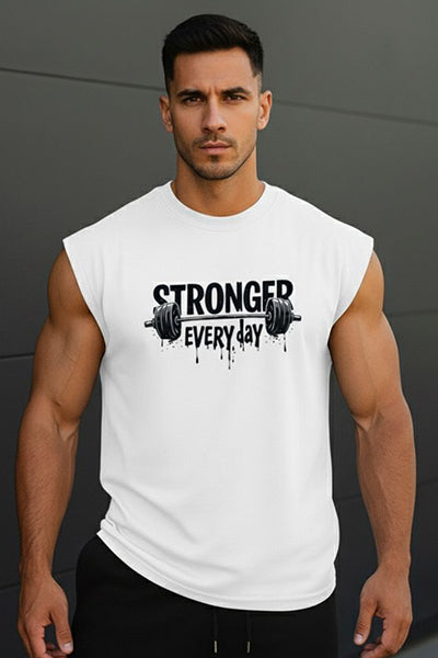 White Gym T-shirts Mode On Sleeveless Tee